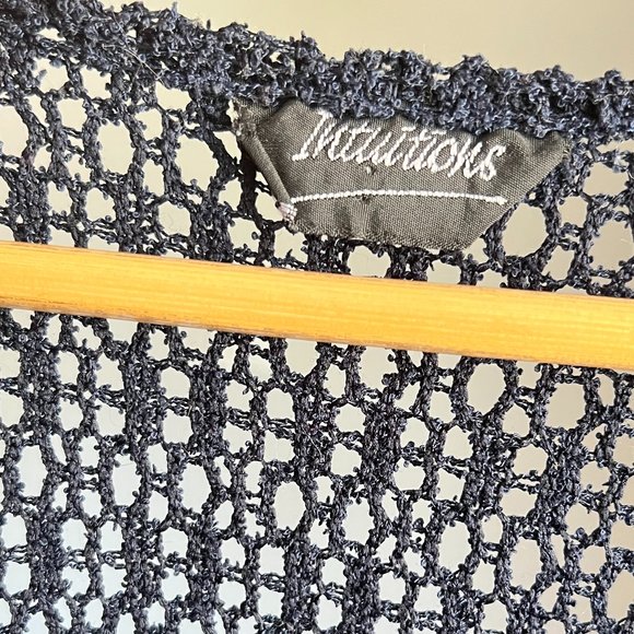 Navy Crochet Short Sleeve 1 Button Cardigan - Picture 9 of 12